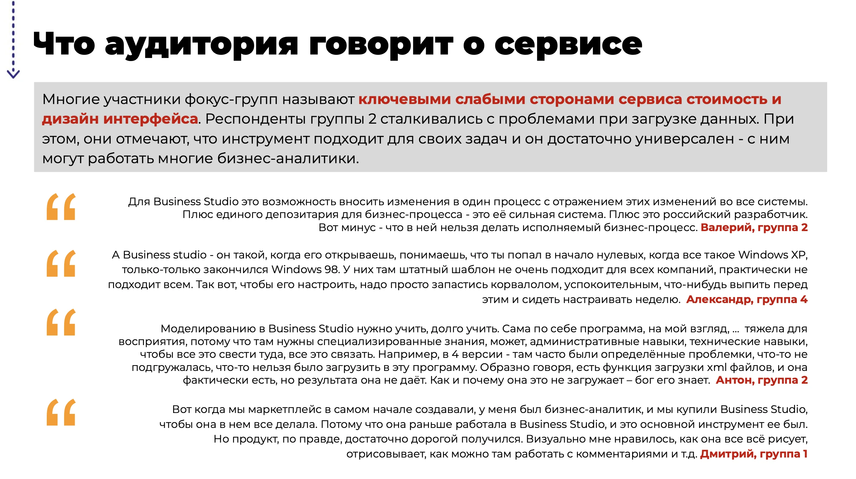Слайд фокус-группы: что аудитория говорит о сервисе